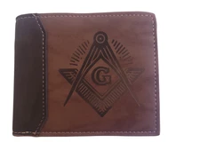 Masonic Leatherette Bifold Wallet Mason Compass Freemason Wallet Brown
