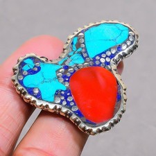 Red Coral Tibetan Turquoise Handmade Boho Nepali Jewelry Adjustable Ring SR 3359