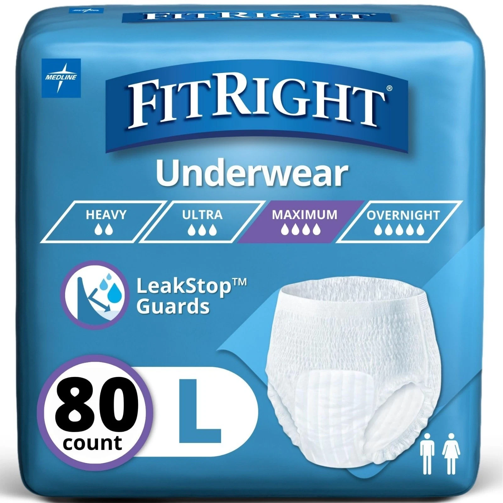 FitRight Super Adult Incontinence Underwear Maximum Large 40"-56" 80 Count (4x20