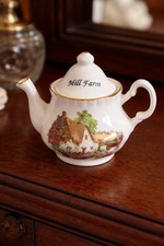 Vintage Miniature Teapot Mill Farm Bone China G W Potteries Cottage Scene
