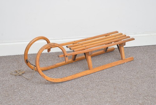 Vintage old wooden sleigh wooden sledge snow GERMINA curly front - FREE DELIVERY - Picture 2 of 7