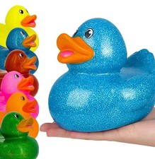6  BRIGHT BLUE Dreidel Company Giant Glitter Rubber Duck Toy with Sound Duckies