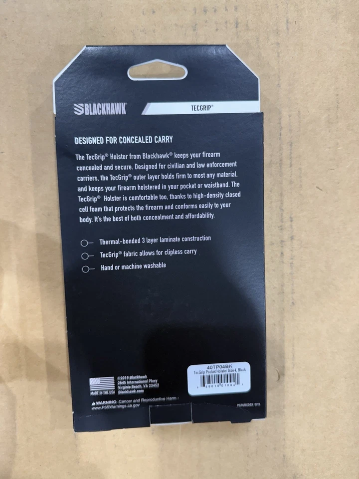 Blackhawk Tecgrip Pocket Holster Size 4 New in Box Glock42/43 Most Sub Compact 9 - Image 2 of 2