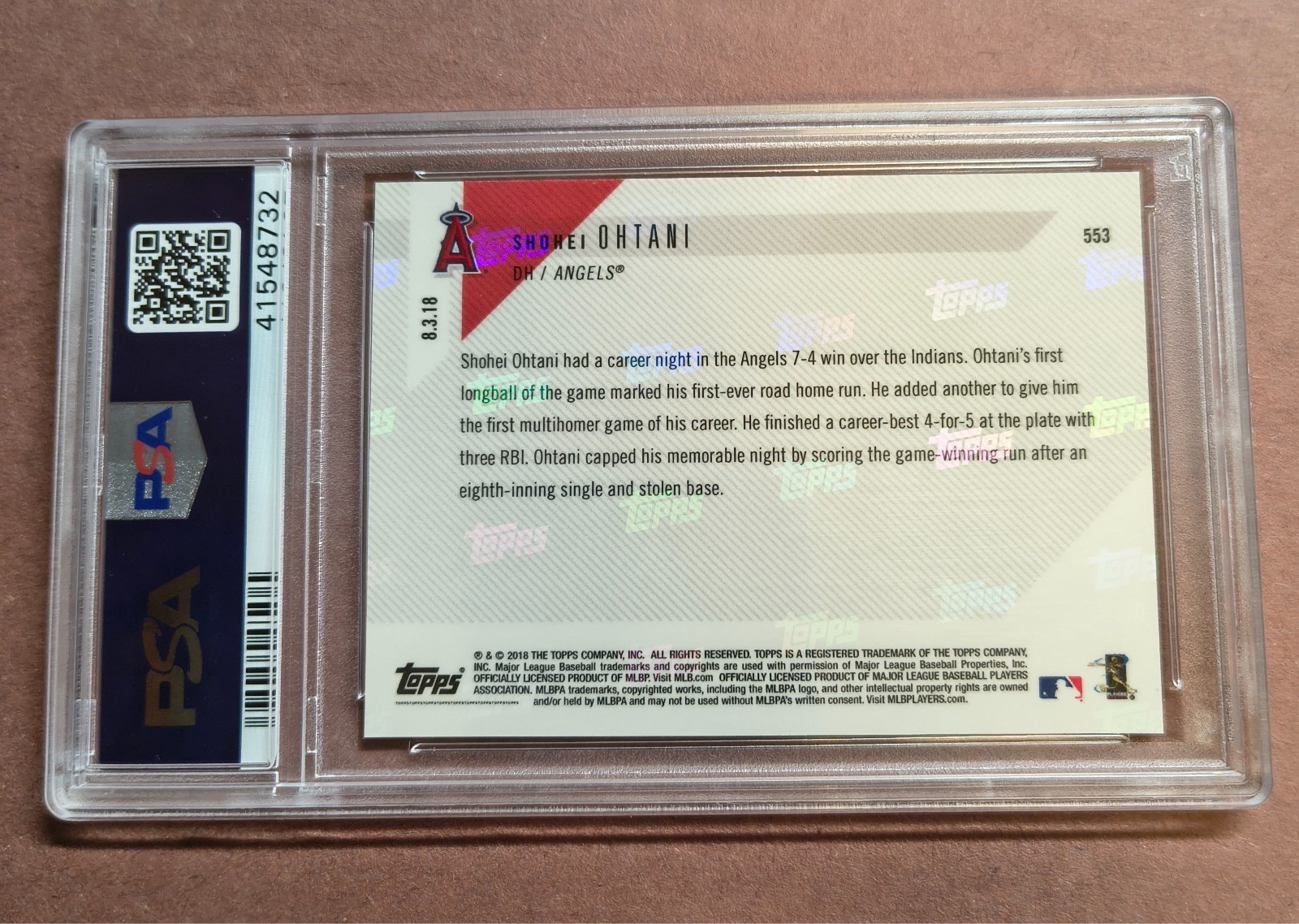 2018 Topps NOW #553 Shohei Ohtani Rookie RC PSA 10 Gem Mint First Multi-HR Game view 2