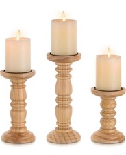 Inweder Wooden Pillar Candle Holders 3 Set High Quality Rustic Candle Holders