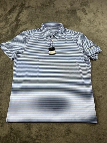 Mizzen Main Polo Shirt Mens Large Blue Stripe Golf Hardrock Logo 1KS-1974