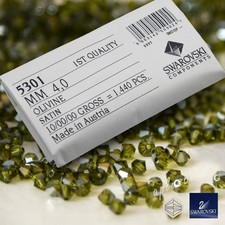 100pcs SWAROVSKI 5328 / 5301 4mm Bicone Crystal Beads Olivine Green Satin