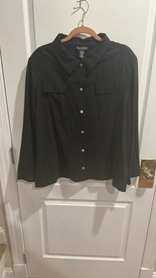 NWT Dialogue Snap-up Pin-stripe Black Top