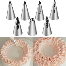 Suuker 7pcs Pleated Skirt Piping Nozzles Set, Stainless Steel Russian Silver 