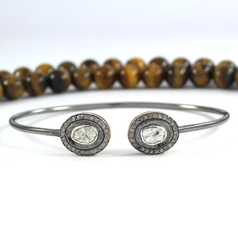 Brazalete de diamantes Polki pulsera de óxidos de plata de ley 925 regalo para ella Foto 2 de 3