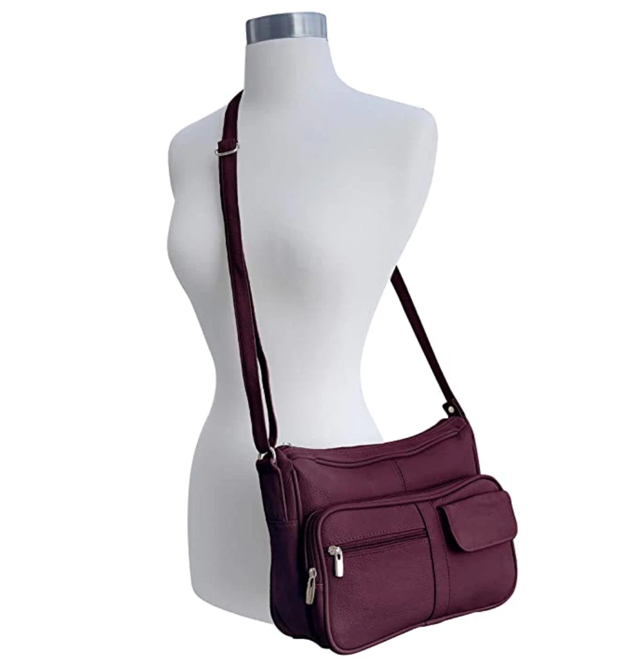 Cartera organizadora con correa para el hombro cruzada de cuero genuino hecha a mano para mujer Foto 4 de 4