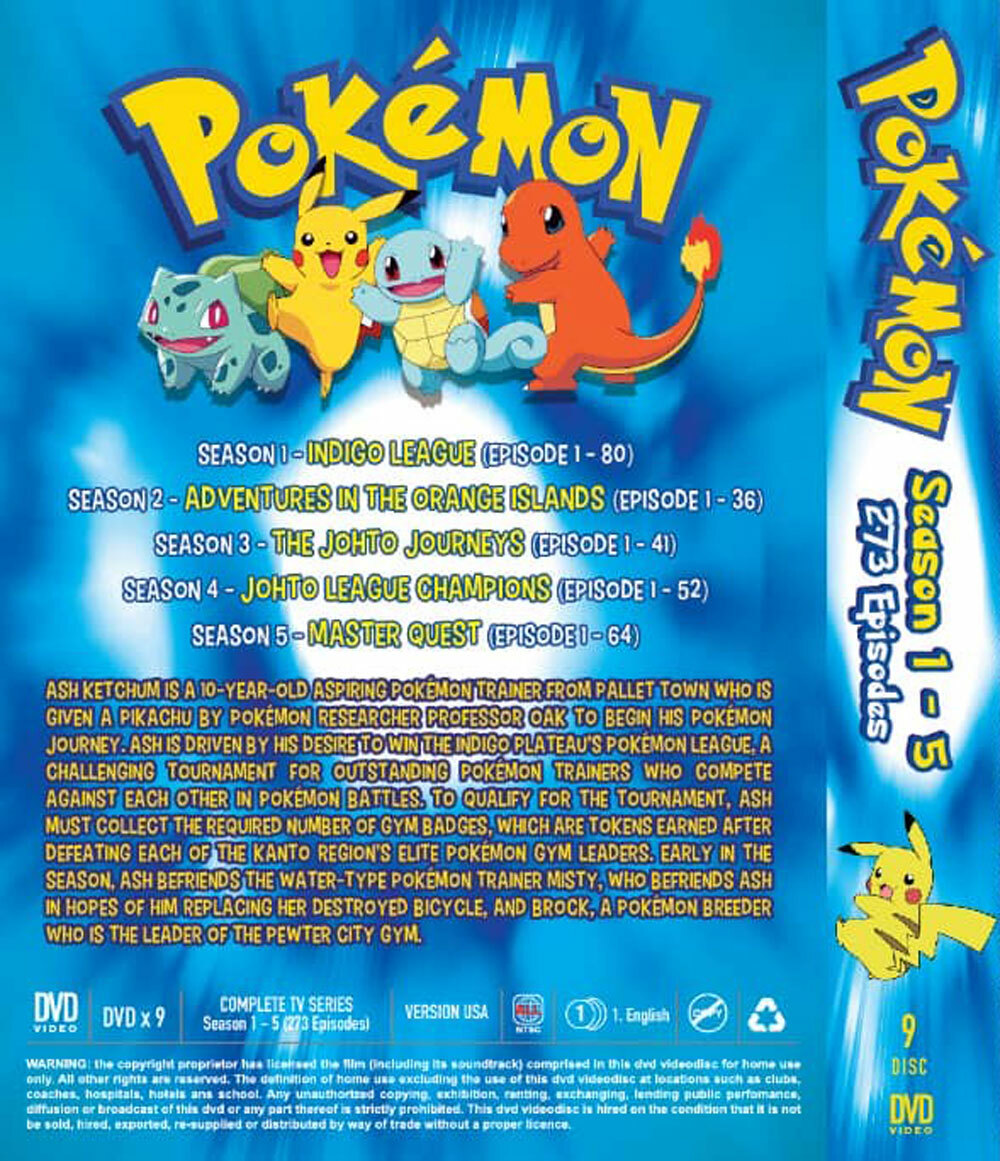 ANIME DVD POKEMON SEASON 1-5 END ~ENGLISH DUBBED~*REGION