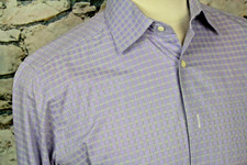 DAVID DONAHUE Luxurious Men's Shirt Trim Fit Blue White Plaid All Cotton 16 2/3