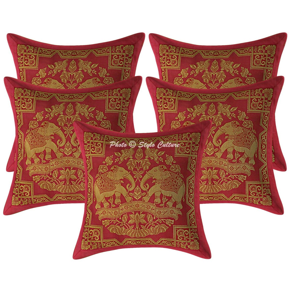 Indian Cushion Covers Pink 30x30 cm Jacquard Brocade Elephant - Main Image