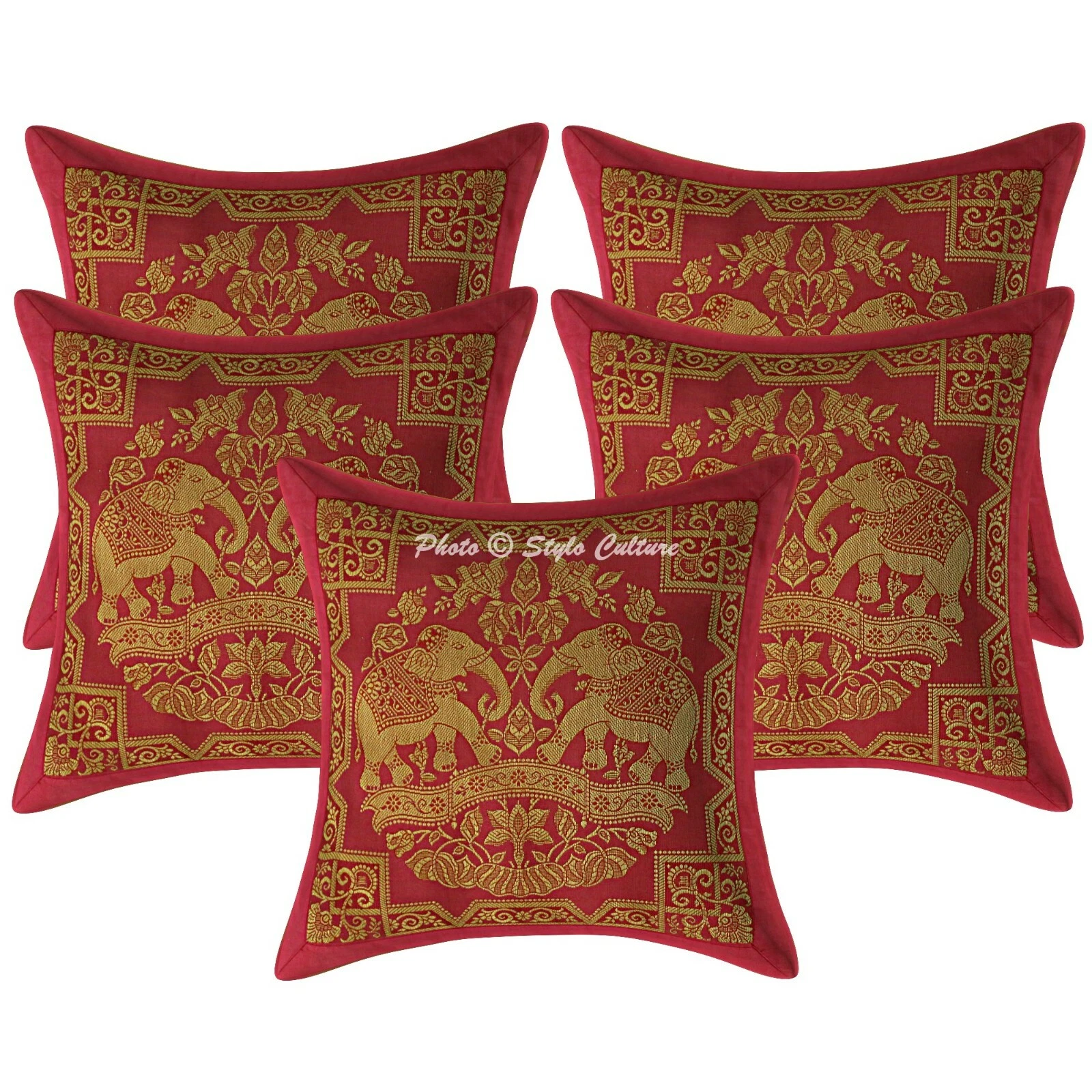 Indian Cushion Covers Pink 30x30 cm Jacquard Brocade Elephant Throw Pillow Cases