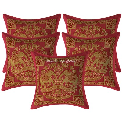 Indian Cushion Covers Pink 30x30 cm Jacquard Brocade Elephant