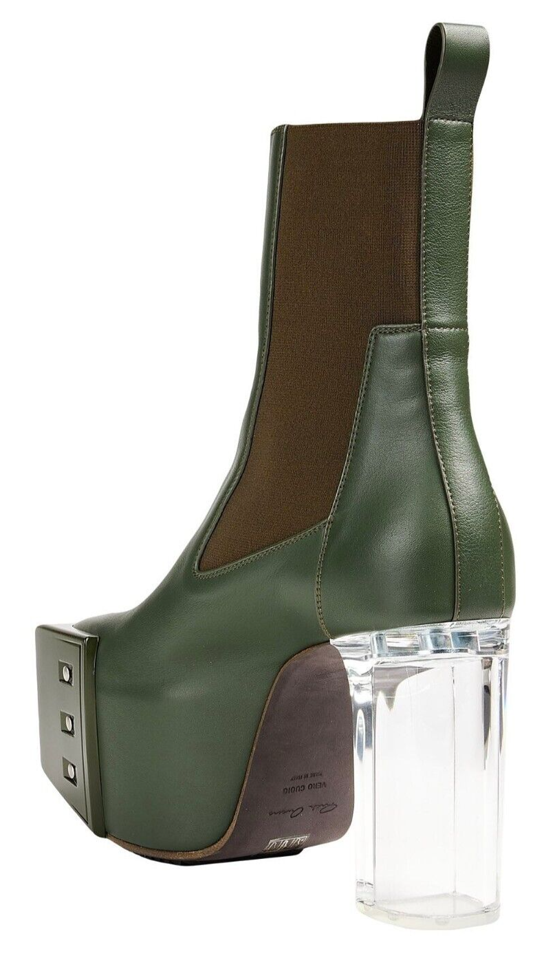 RICK OWENS Kiss Beveled Platforms Heeled Leather Boots (41 EU; 8 