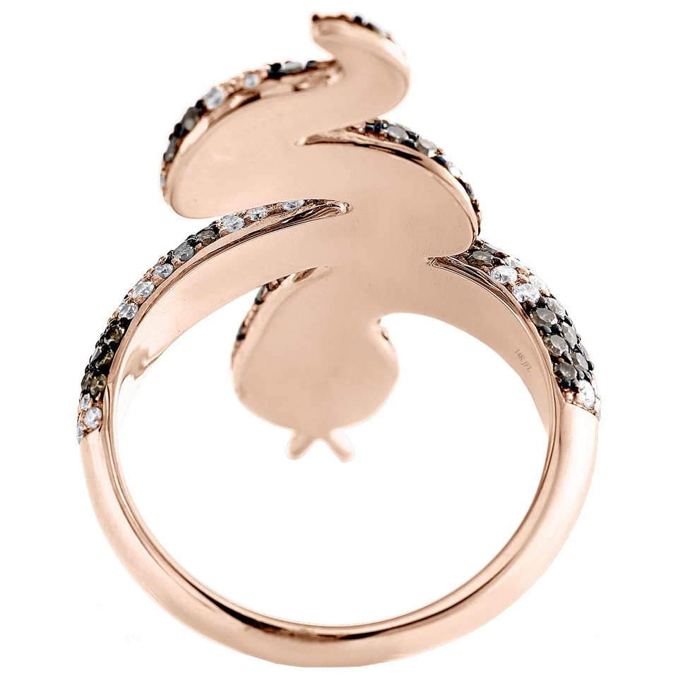 14K Rose Gold White & Brown Round Diamond Snake Right Hand Ring Band 1.87 CT. - Image 4 of 4