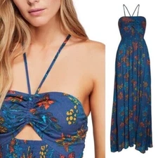 Free People One Step Ahead Maxi Dress in Blue Size Small P-  Excellent Condition