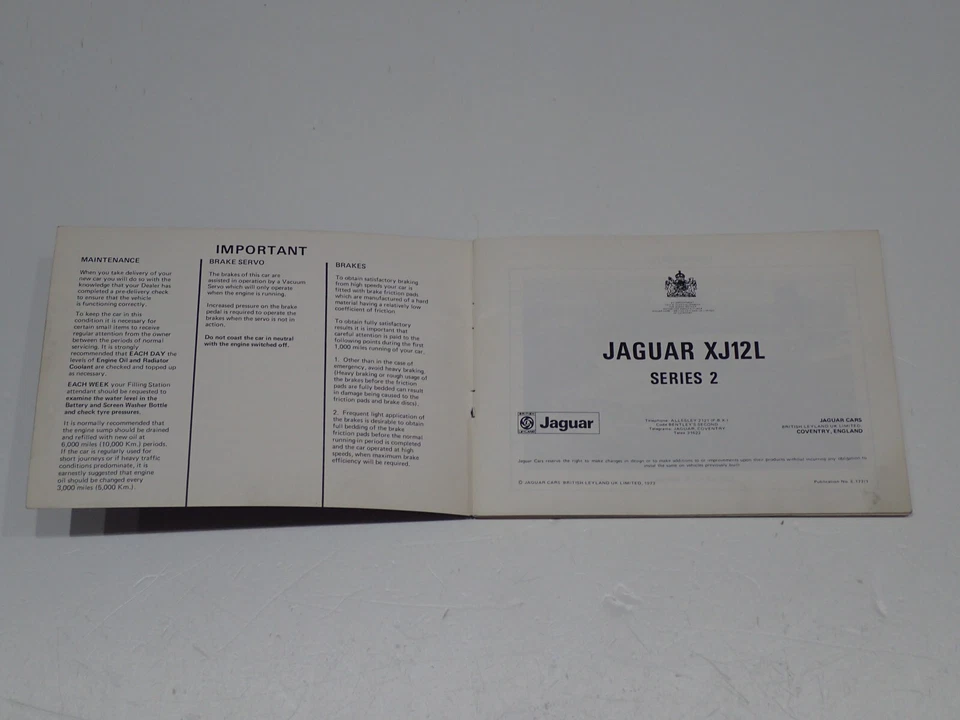 JAGUAR XJ 12 L SERIES 2 OPERATING MAINTENANCE HANDBOOK USO E MANUTENZIONE - Immagine 2 di 4