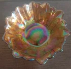 Vintage Carnival Glass Iridescent Marigold Flower Center Petal Bowl