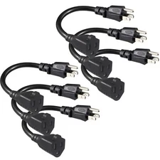 6 Pack Short 3 Prong Power Extension Cord - 6inch Black Mini Indoor Grounded ...