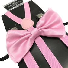 PINK Skinny Suspender & Bow Tie Set for Adults Men Women Teens Prom Wedding