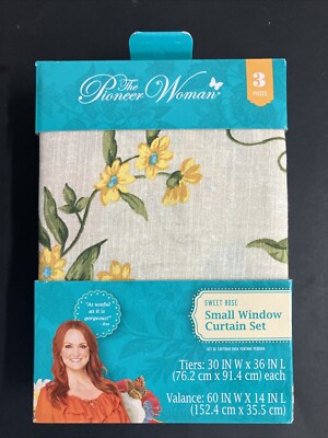 The Pioneer Woman Sweet Rose Small Window 3 Piece Floral Tier & Valance Set New