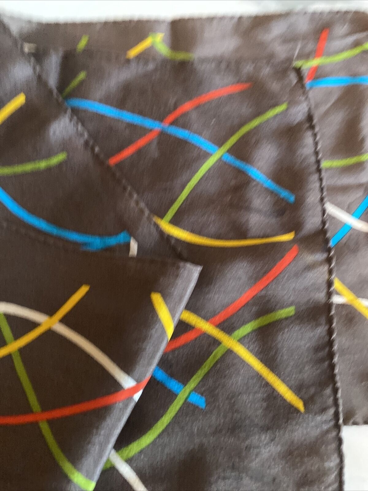 Colorful Geometric Patterned Brown Silk Scarf