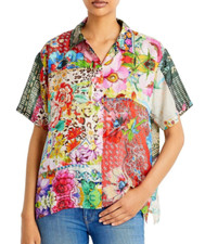 BNWT Johnny Was Aero Jules Boho Silk Button Up Shirt Blouse, Multi, L 260