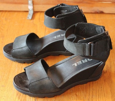Sorel Black Women's Joanie II Wedge heel Sandals Size 7 zip back open toe | eBay