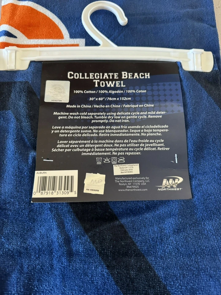 Toalla de playa Auburn University de Northwest 30x60. 100% algodón Foto 3 de 3