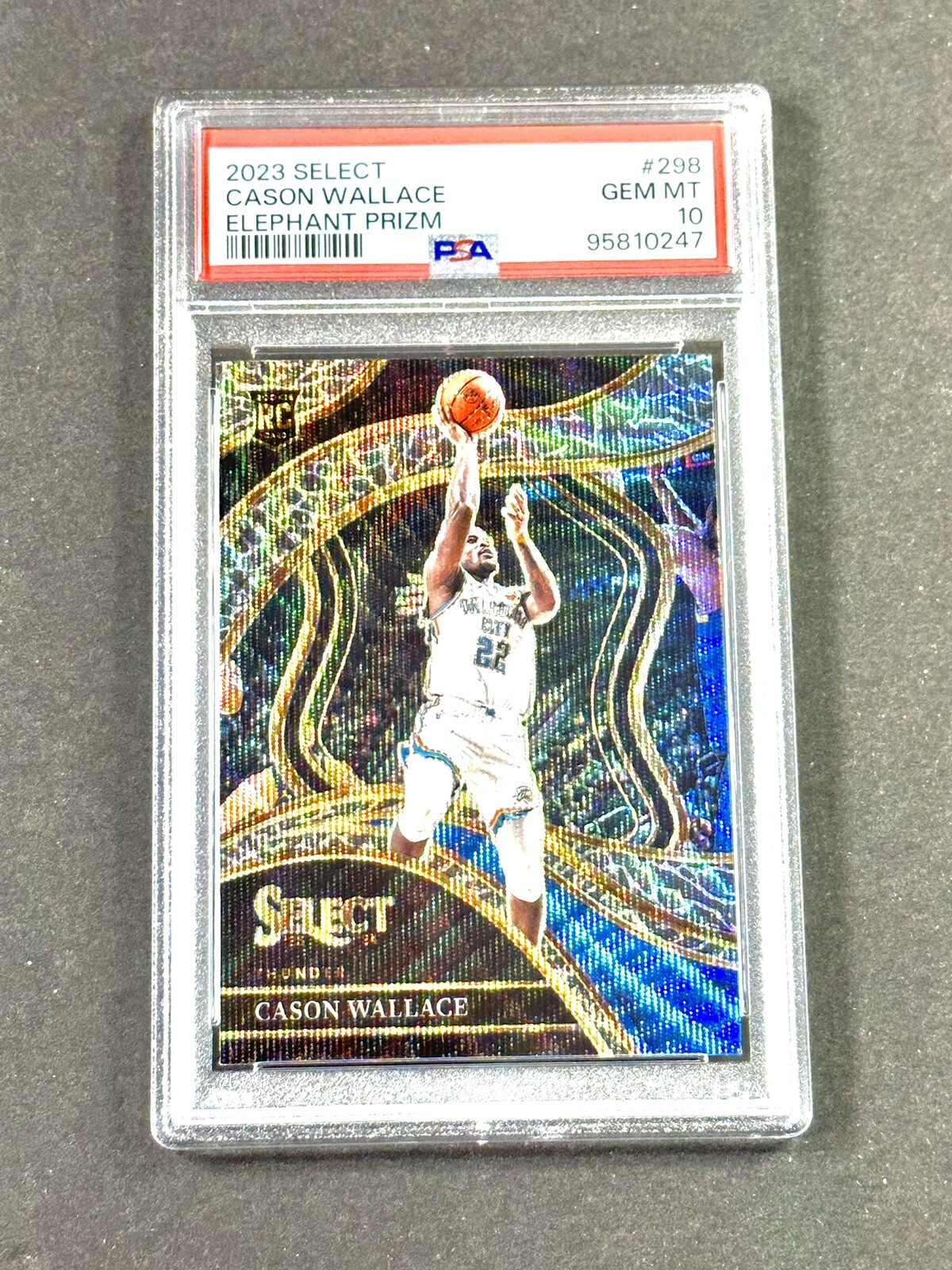 2023 Panini Select CASON WALLACE Rookie ELEPHANT Prizm Courtside RC PSA 10-POP 7