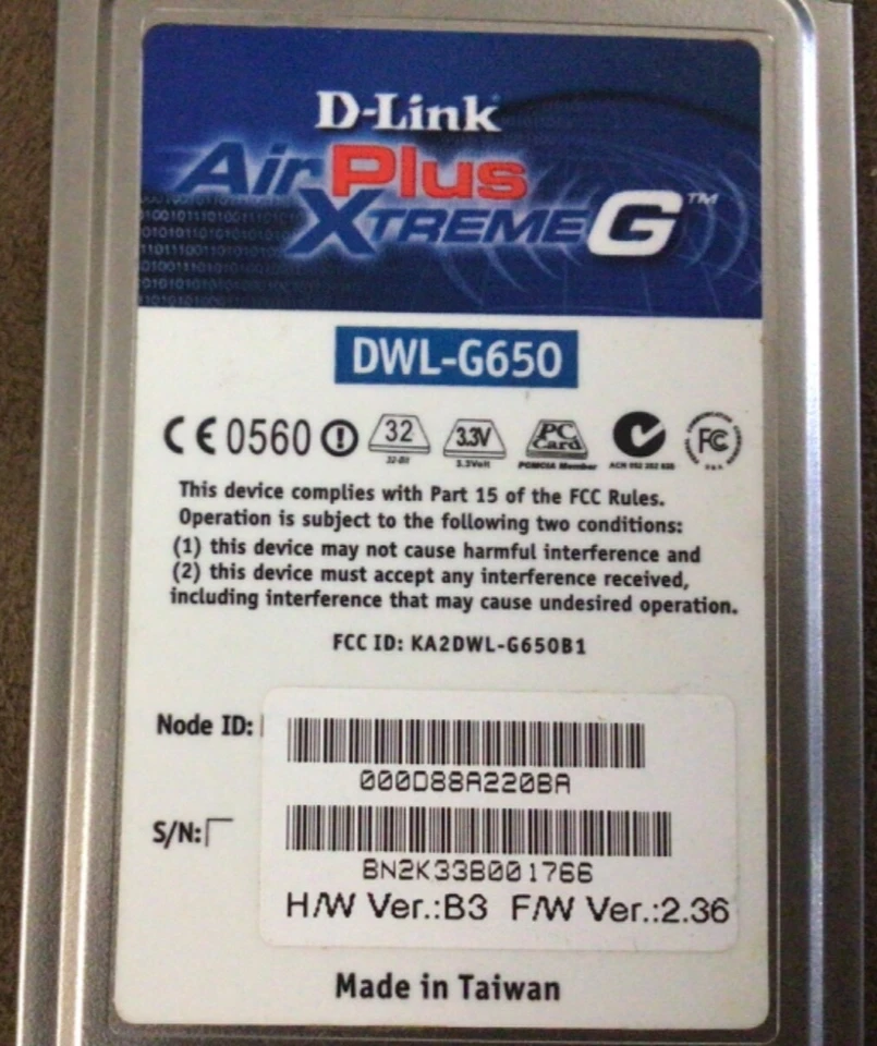 DWL-G650 High Speed 2.4GHz (802.11g) Wireless, Cardbus Adapter D-Link - Image 3 of 4