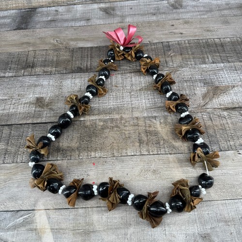 Vintage Kukui Nut Lei Hawaiian Dry Leaves Hawaii Necklace