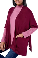 Susan Graver Weekend Regular Jersey Knit Relaxed Cardigan Rich Wine