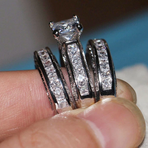 Women 925 Silver Filled Wedding Rings Cubic Zircon Engagement Jewelry Sz 6-10 - Picture 9 of 34