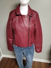 Ashley Premium Red Faux Leather Motorcycle Jacket Junior Size M Read