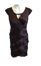 Alex Evenings Beaded Dress 4 PETITE Burgundy Empire Waist Shutter Pleats NWT