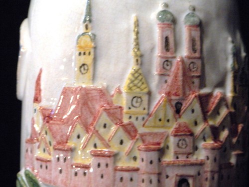 Rare L. Mory Munchen Hand Painted Raised Relief Pottery Stein with Pewter Lid - Picture 9 of 21