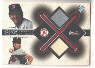   2001 SPX #PM-GM GREG MADDUX BRAVES & PEDRO MARTINEZ RED SOX DUAL-JERSEY HOF