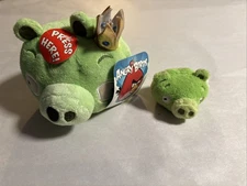 Angry Birds King Pig Green Piggie 5" Plush Stuffed Animal No Sound 2010 w/Small