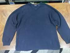 USED IZOD Men  s Size Large L Navy Knit Round Neck Sweater 100 Cotton