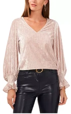 Vince Camuto Women V-Neck Velvet Shine Blouson Top Elegant Pearl Size XS