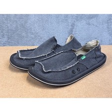 Sanuk Vagabond Mens Charcoal Gray Canvas Slip On Sidewalk Surfer Shoes Size 9