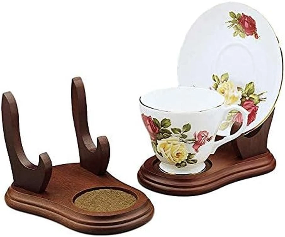 Soporte de exhibición para tazas de té y platillos - Juego de 2 soportes de madera para taza de té coleccionable Foto 3 de 4
