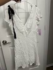 Wild Fable White Rayon Ruffle Short Sleeve V-Neck Bow Short Dress S