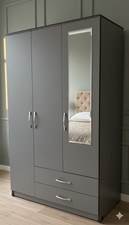 Grey Wardrobe with Hanging Rail – 2 Door Storage Closet for Bedroom with Drawers