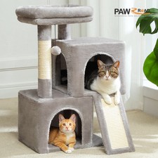 Cozy Cat Tree Condo 30in Ramp Sisal Scratching Post Tower Gray for Fun, sleeping
