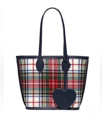 Stoney Clover Lane Mini Plaid Tote with Heart Bag Charm Red Blue NEW